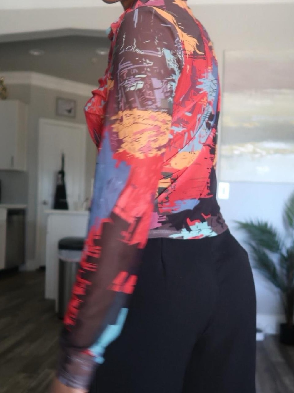 Multicolor Abstract Sheer Button-Up Top - Picture 3 of 4
